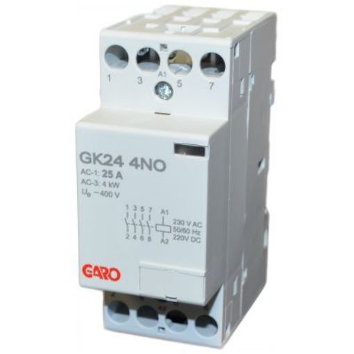 Garo GK24-4NO Contactor, 24 A, 4-pole, 230 V AC or 220 V DC, DIN rail