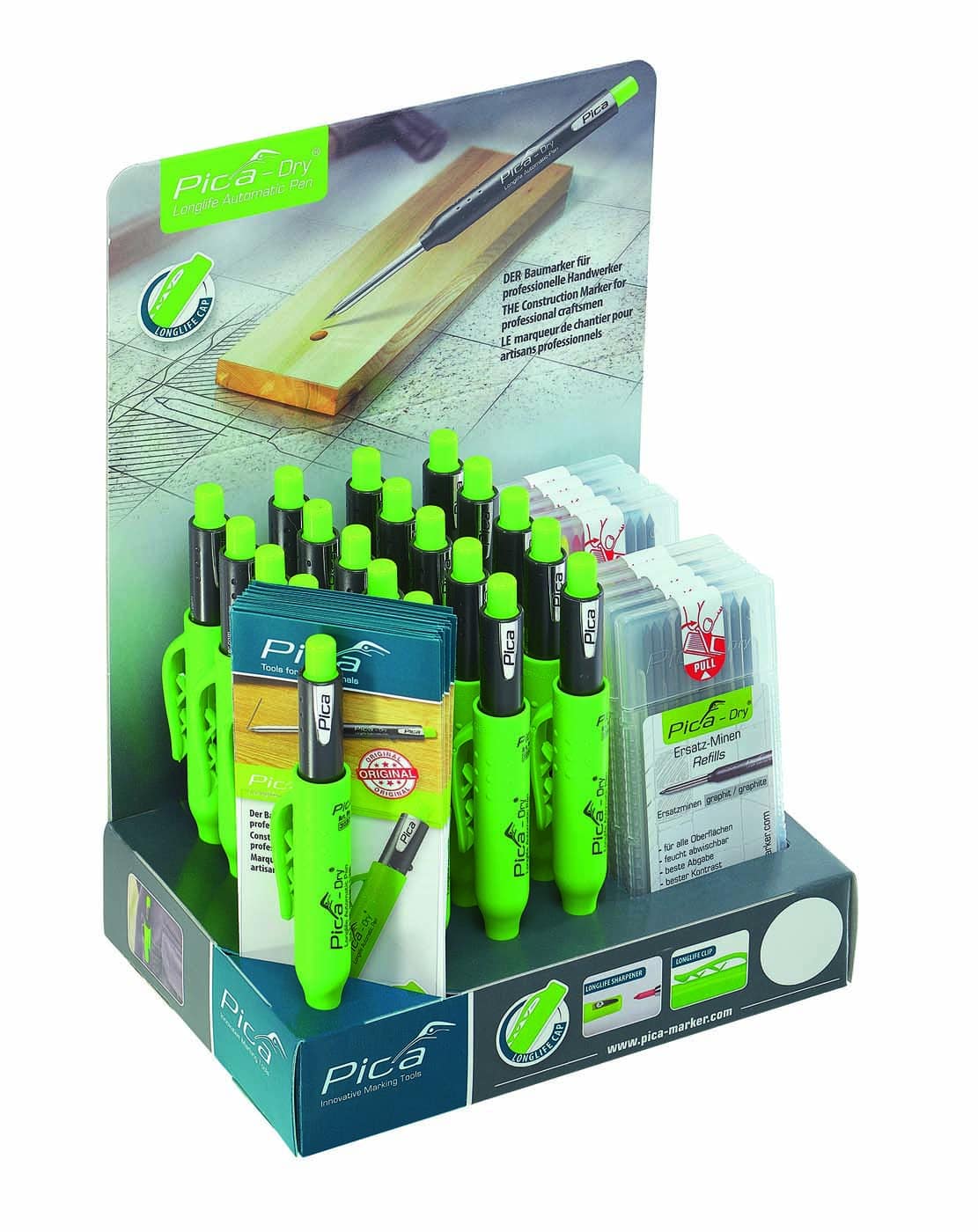 Pica-Dry graphite display, 20 markers + 10 refill sets