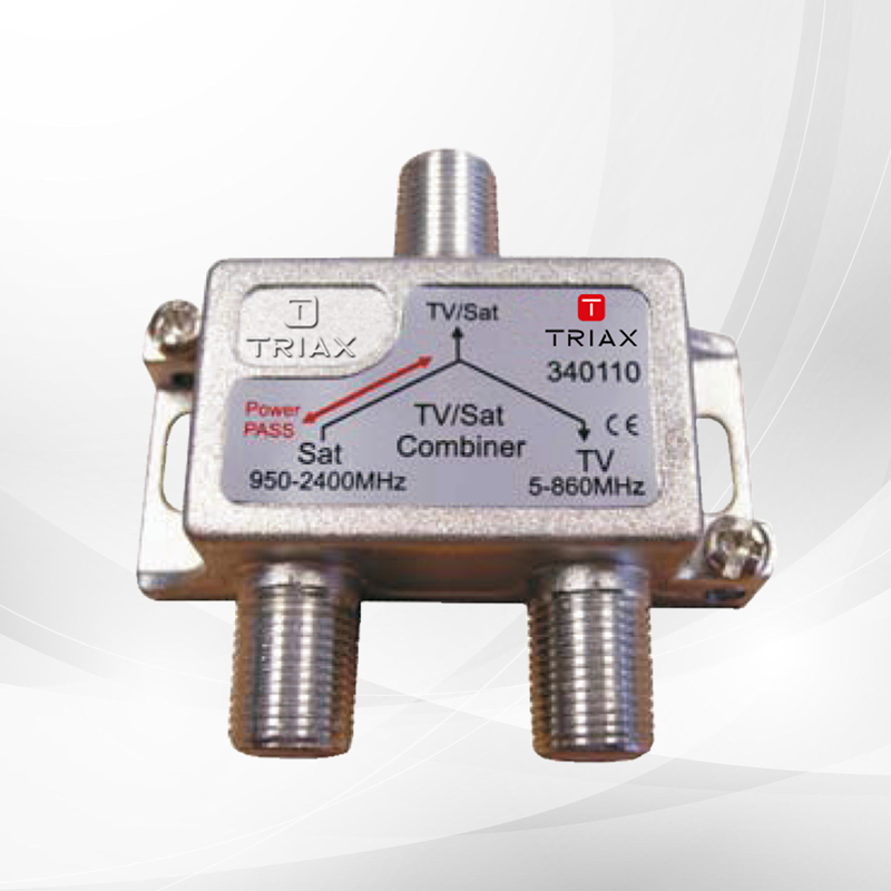 Triax Satellite/TV combiner, 2 inputs/1 output, F-female, 950-2400 MHz