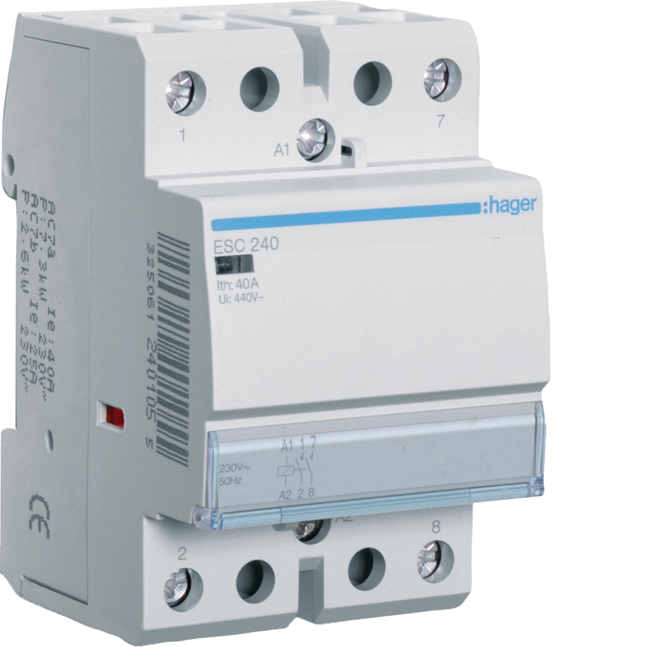 Contactor, 40 A, 2 NO, 230 V AC, DIN rail