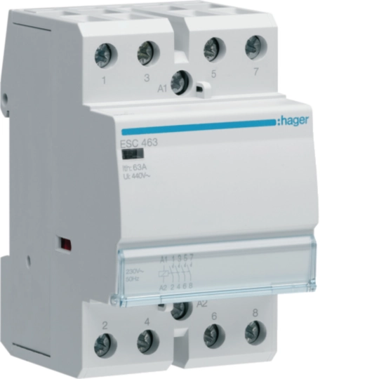 Hager ESC463 Contactor, 63 A, 4-pole, 230 V AC 50 Hz, DIN rail