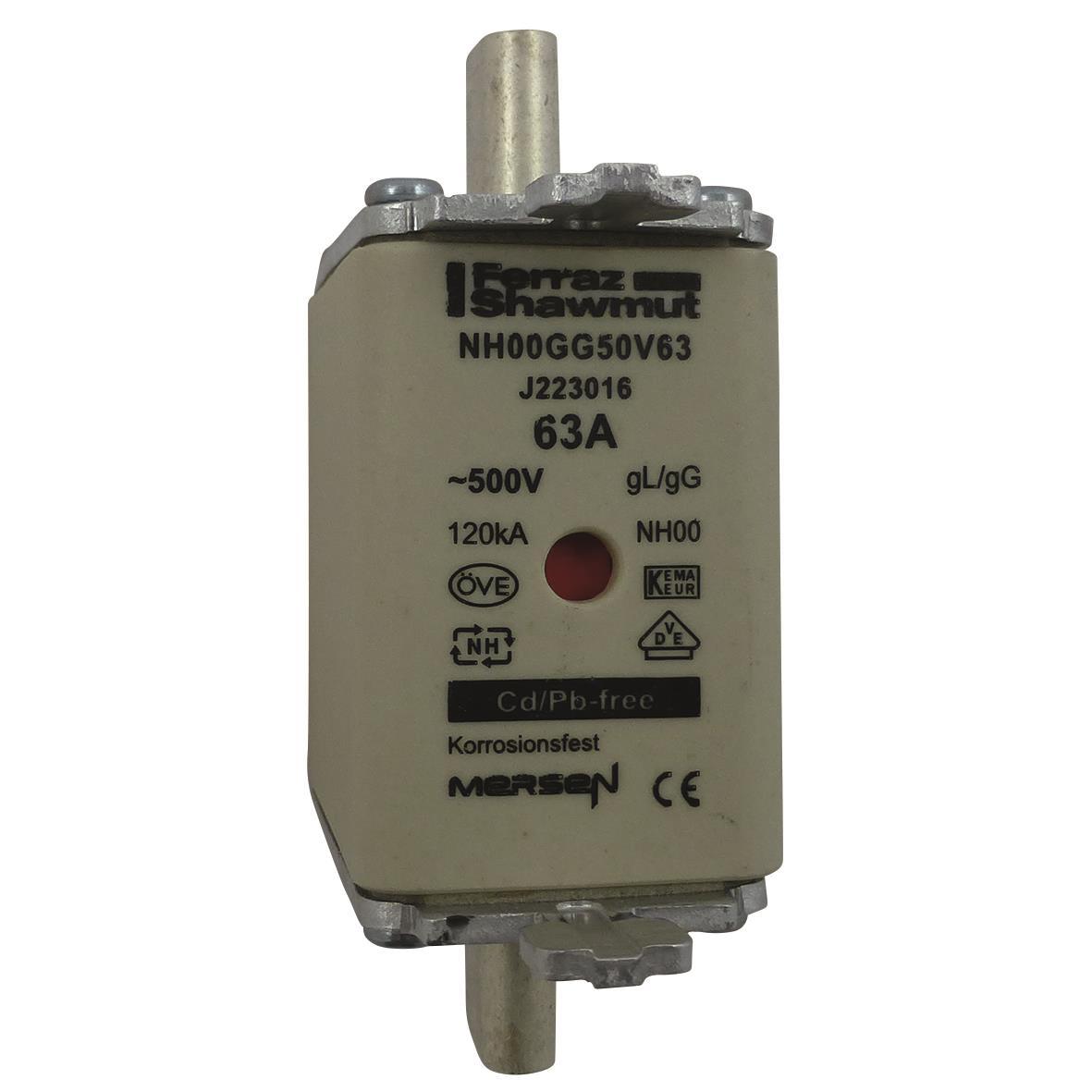 Mersen NH00GG50V63 63 A NH00 gG fuse link, 500 V AC