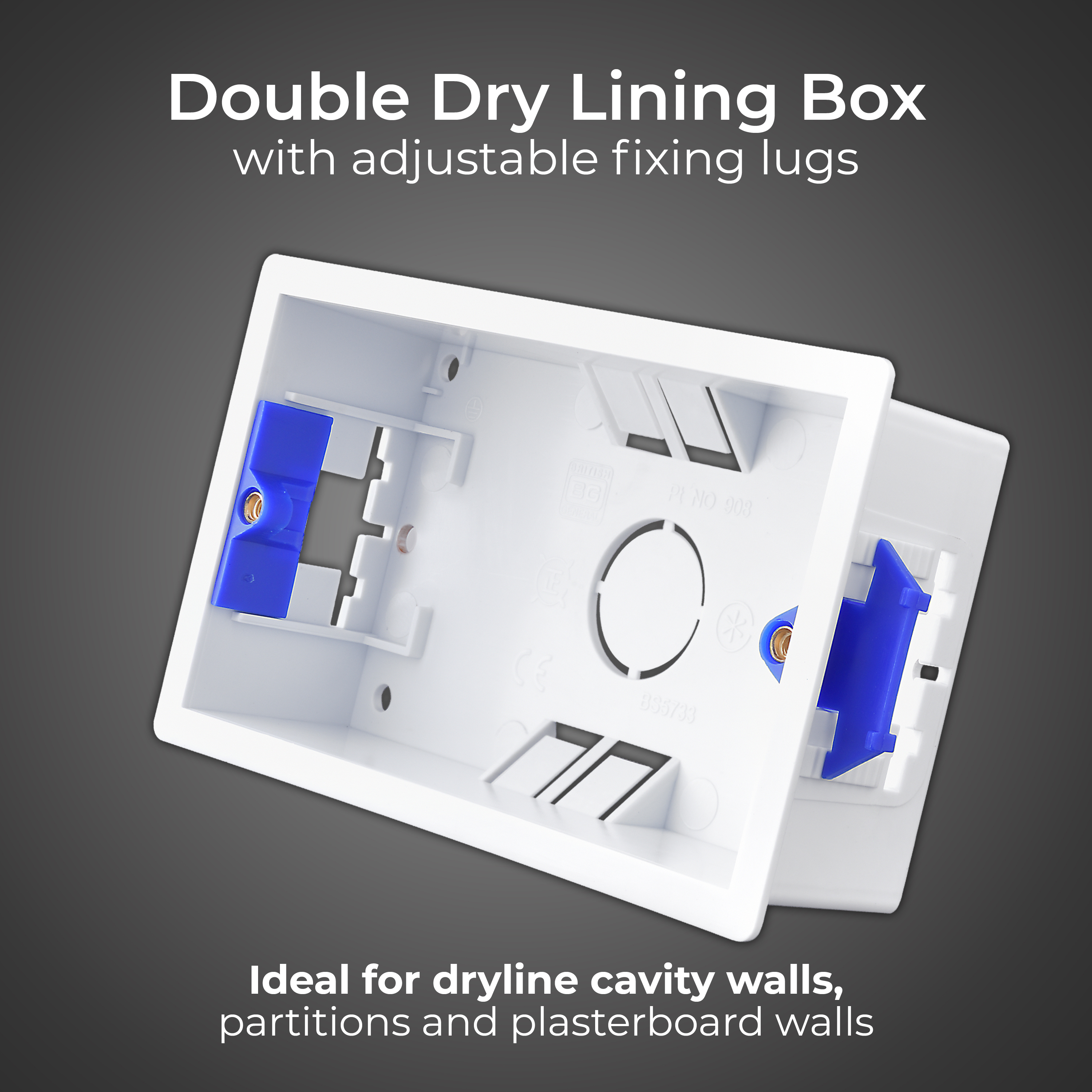 Luceco 908-01 2-gang 35 mm dry-lining box, PVC