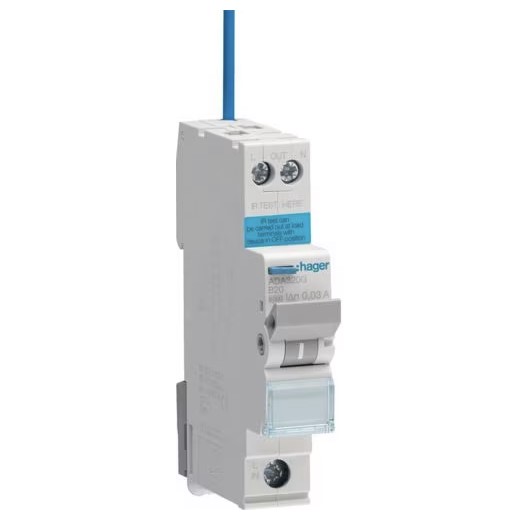 Hager ADA320G 20 A single-pole RCBO, B curve, 30 mA, 6 kA, 1-module