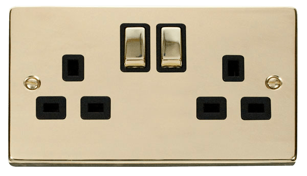 Click Scolmore VPBR536BK Click Brass twin switched Sokt
