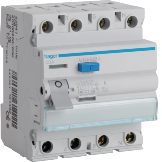 Hager 63 A 4-pole RCCB, 30 mA