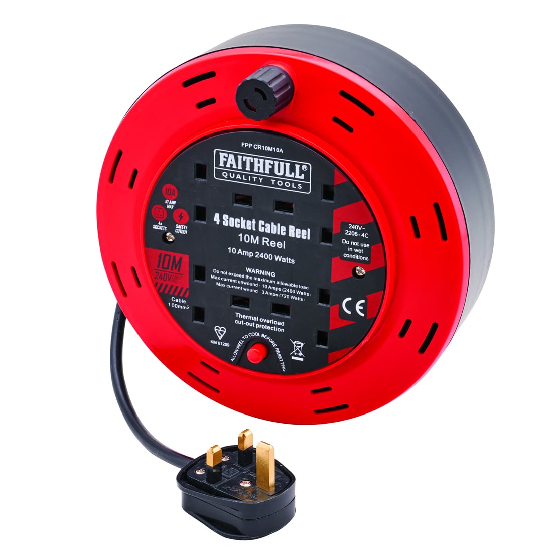 Faithfull CR10M10A Cable Reel 10M 3 × 1SQ 10 A