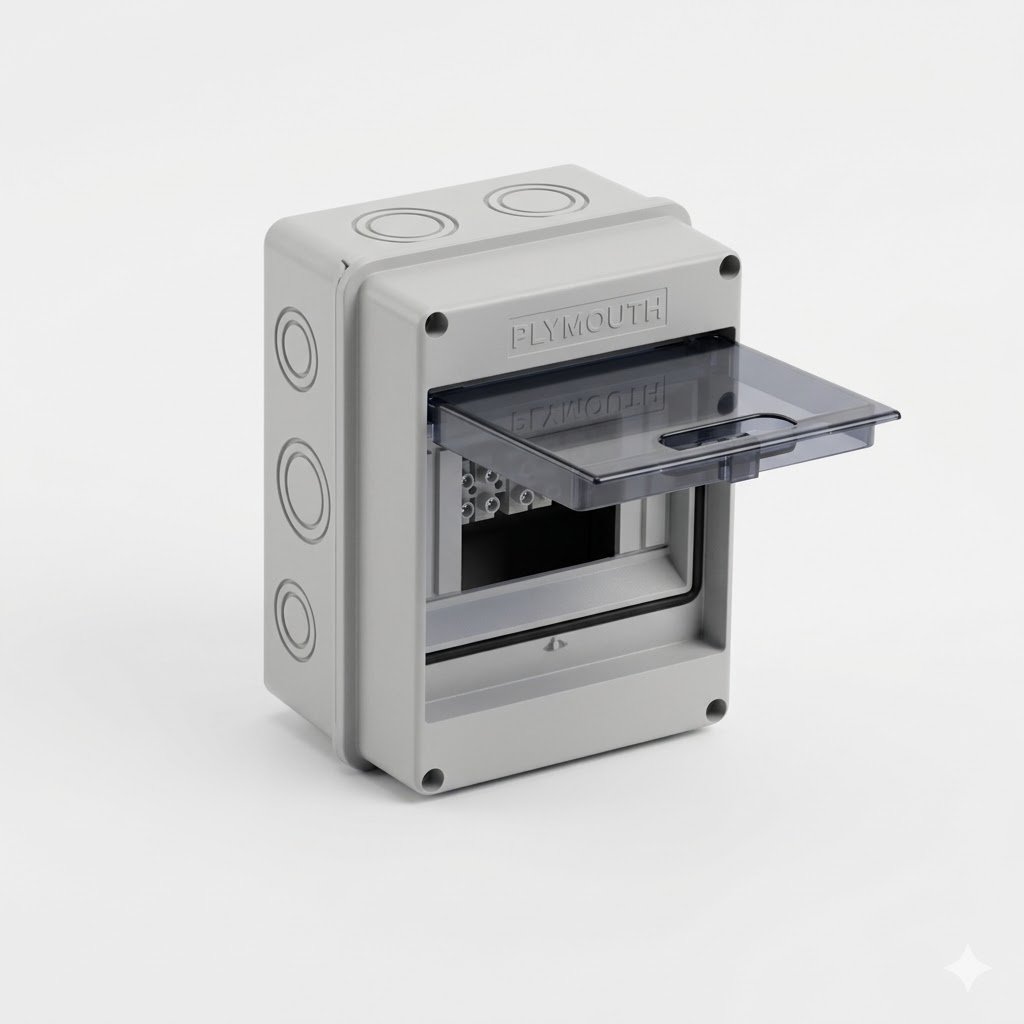 Plymouth 5-module IP65 enclosure with flap/d
