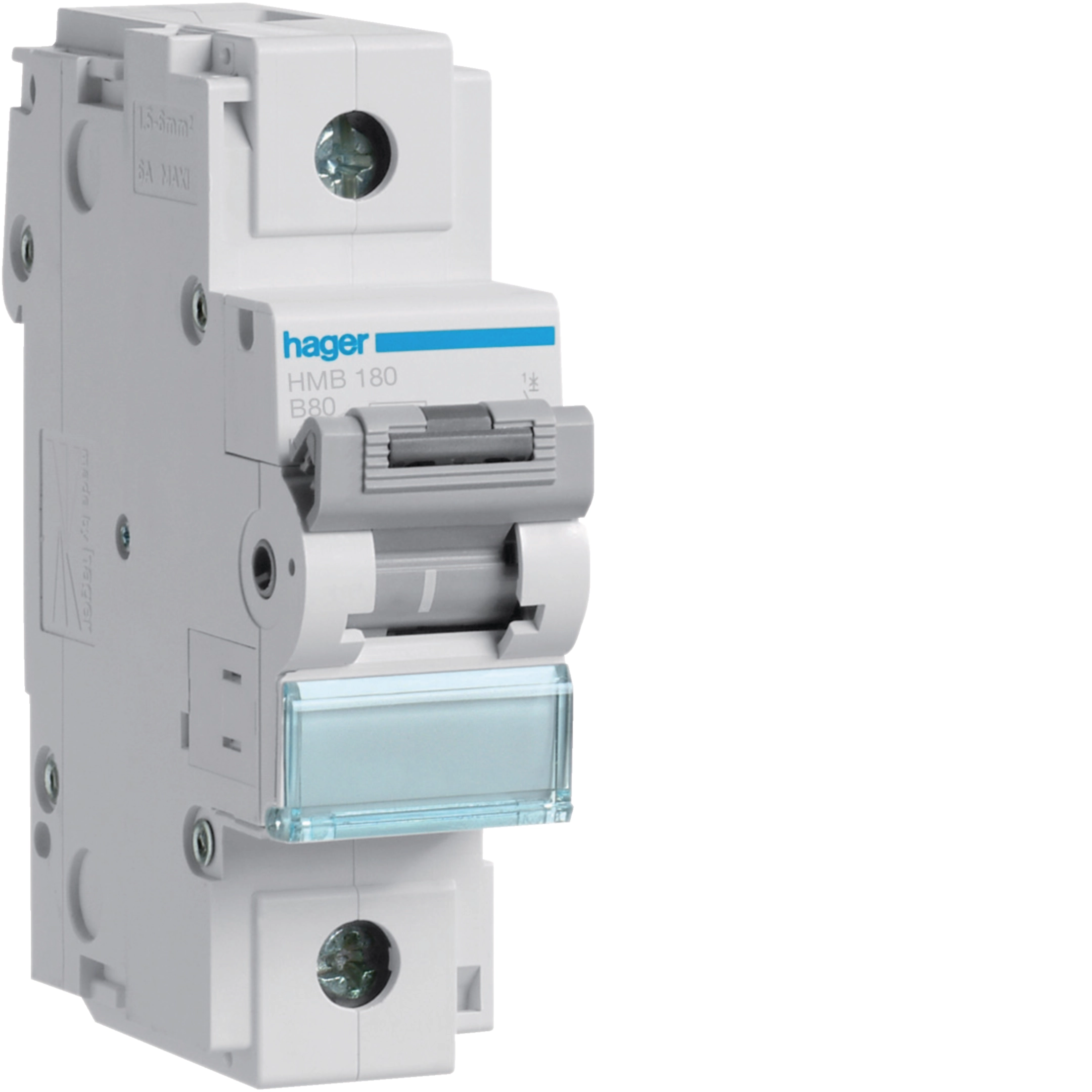 Hager HMB180 1-pole 80 A B-curve MCB, 15 kA, 1.5 modules
