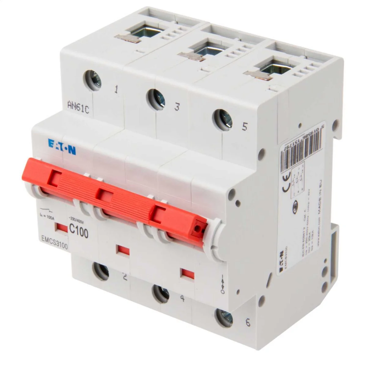 Eaton 100 A three-pole C-curve breaker, 20 kA