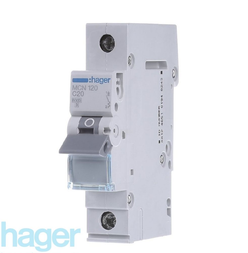 Hager Compact 20 A C-curve breaker 1-pole 6/10 kA IP20