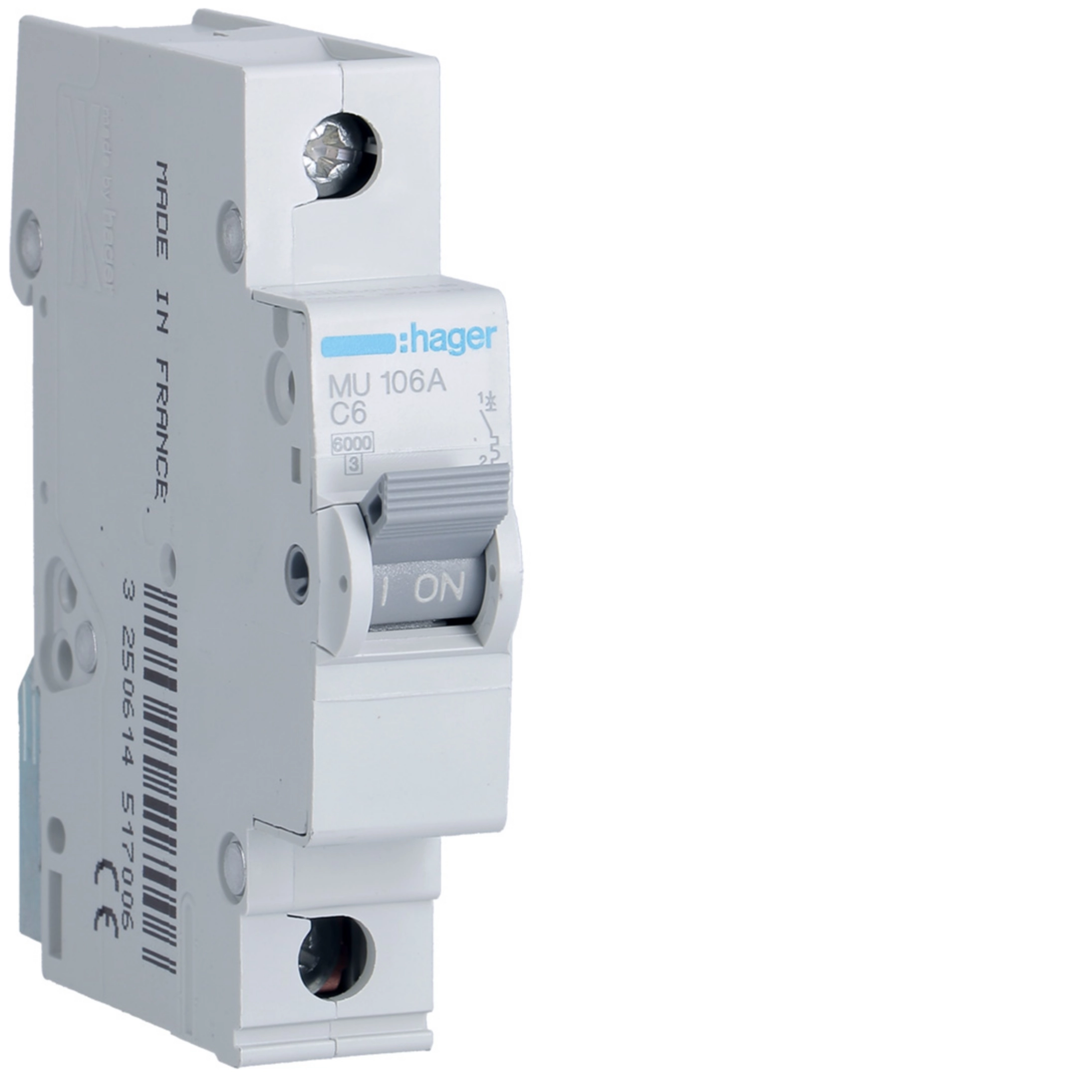 Hager 6 A single-pole C-curve MCB, 6 kA