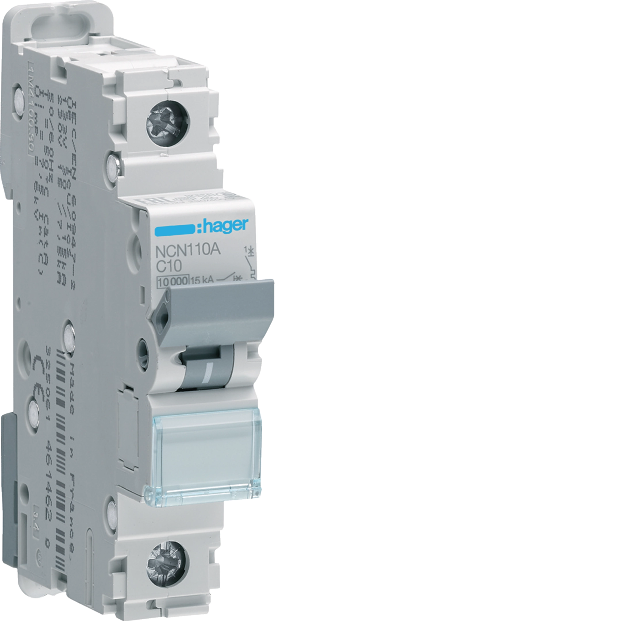 Hager 10 A single-pole C-curve MCB, 10/15 kA