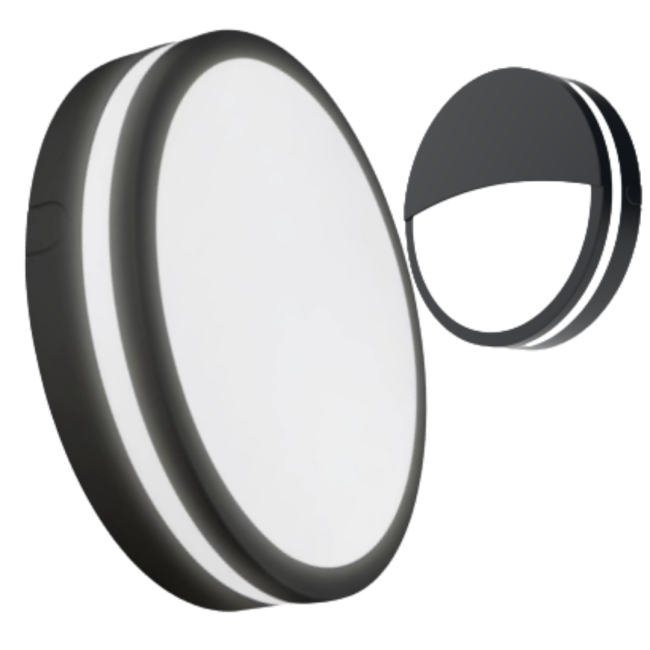 Evolec Orion black circular bulkhead, multi-wattage CCT, eyelid option