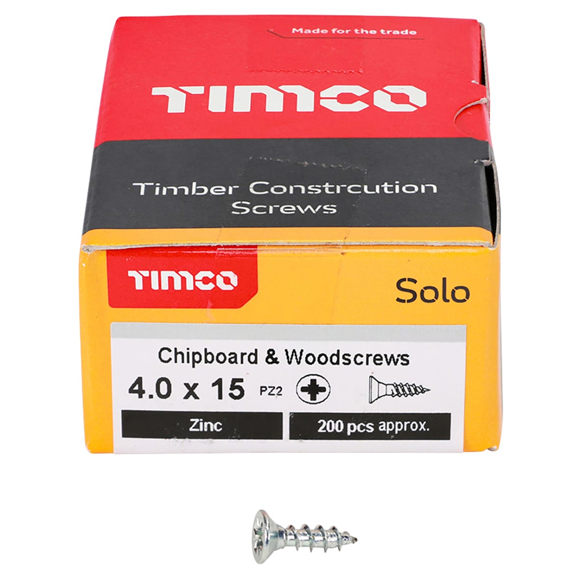 4 × 15 mm countersunk Pozi wood screw, box of 200