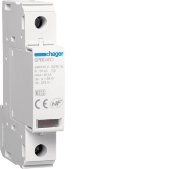 Hager Type 2 SPD, 1-pole, 40 kA
