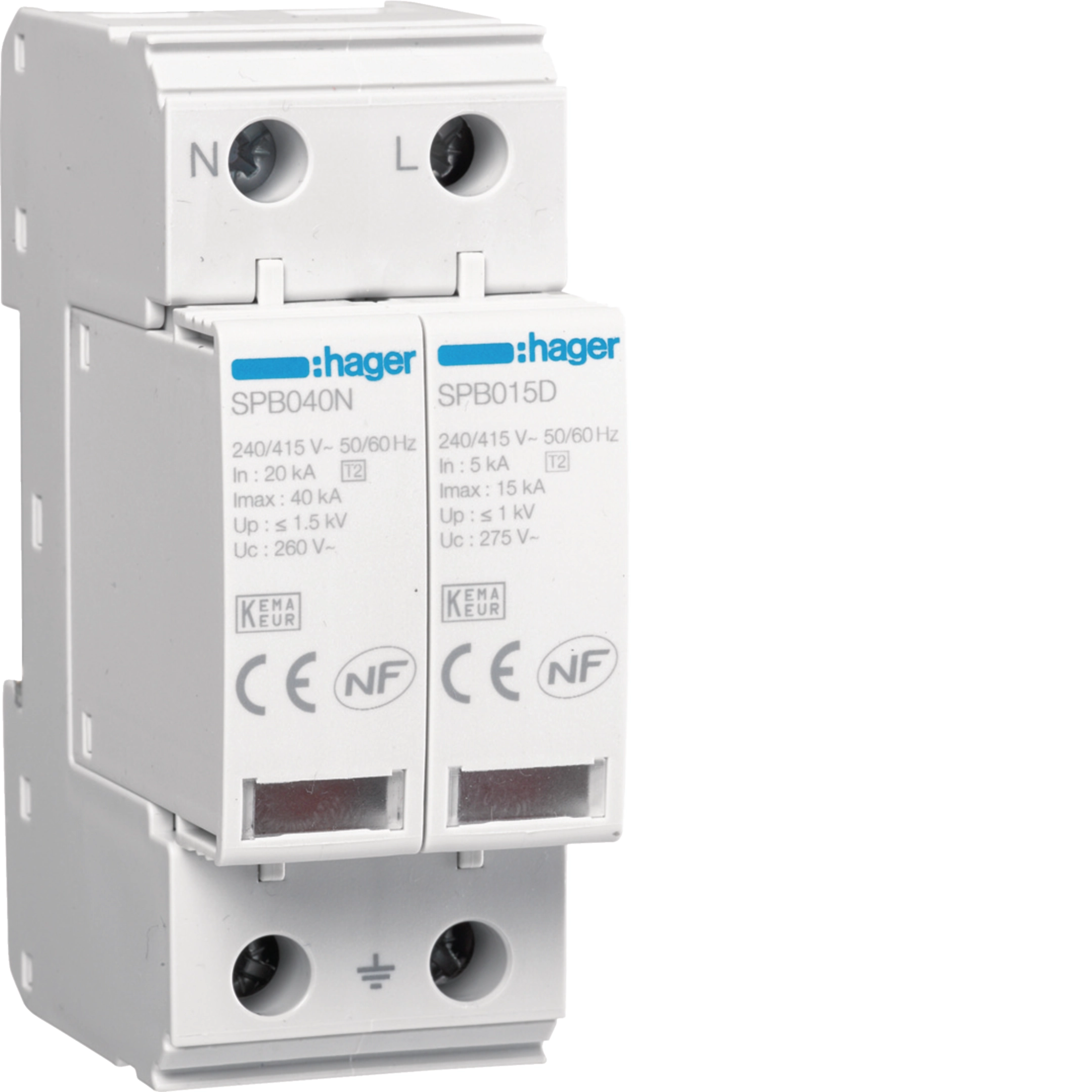 Hager Type 2 SPD, 2-pole, 15 kA