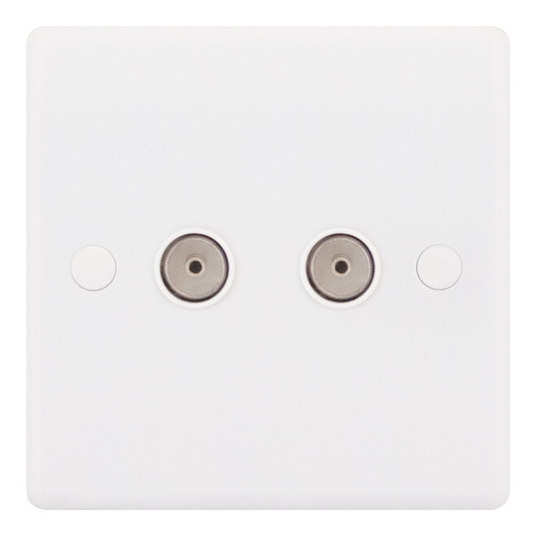 Selectric 2-Gang TV/FM Coaxial Socket — White