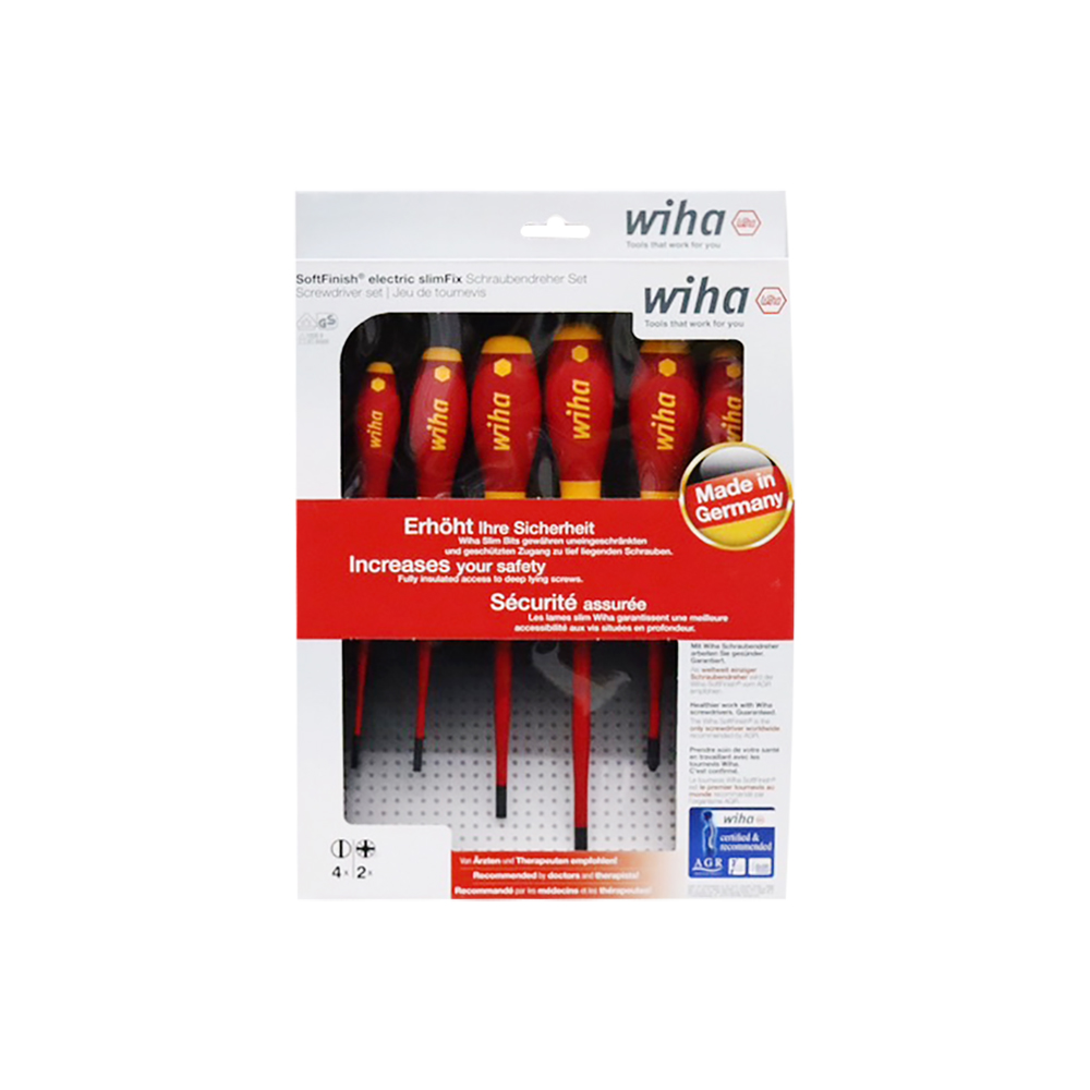 Wiha 36455 SoftFinish electric slimFix SL/PZ VDE screwdriver set, 6 piece