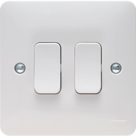 Hager 2-gang 2 W switch White