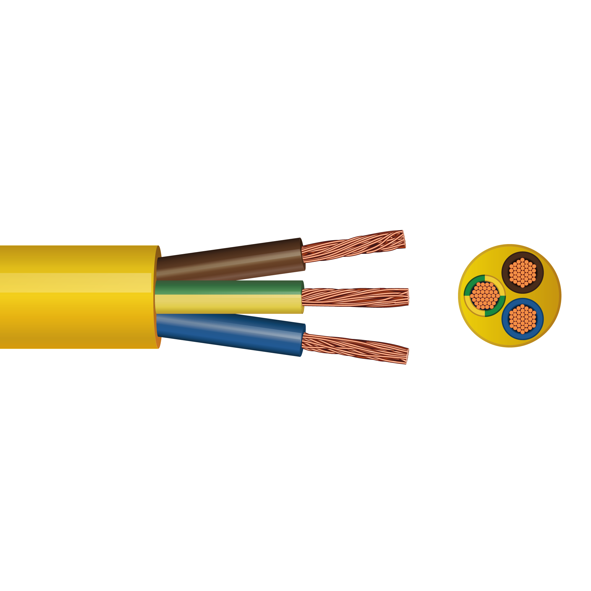 1.5 mm² 3-Core Arctic-Grade Flexible PVC Cable — Yellow