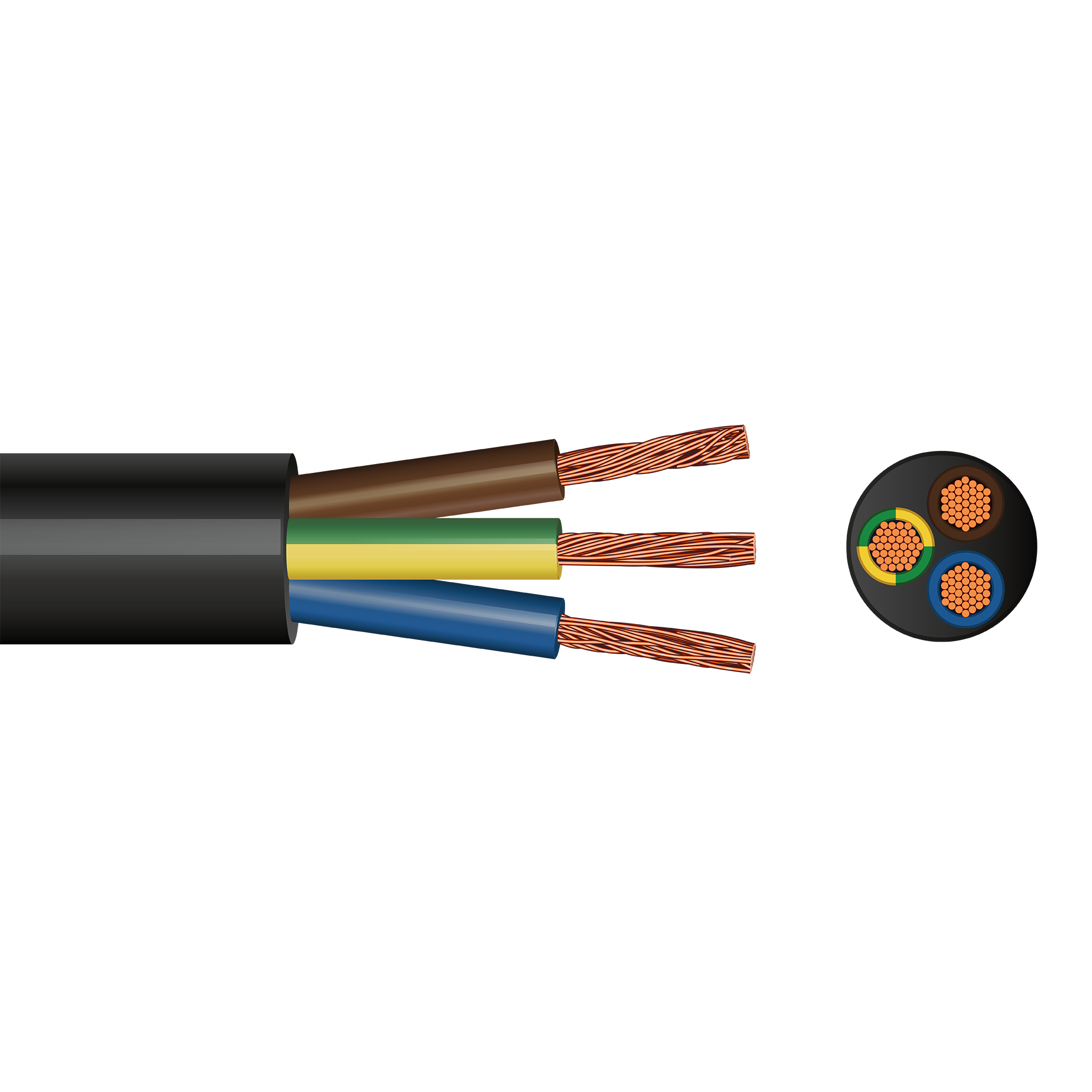 3-core 0.75 mm² black circular flexible cable