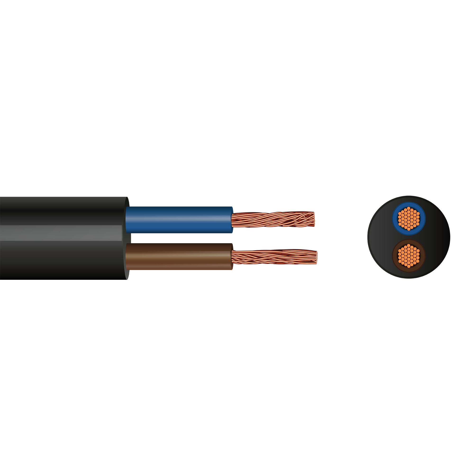 2-core 0.75 mm² black circular flexible cable