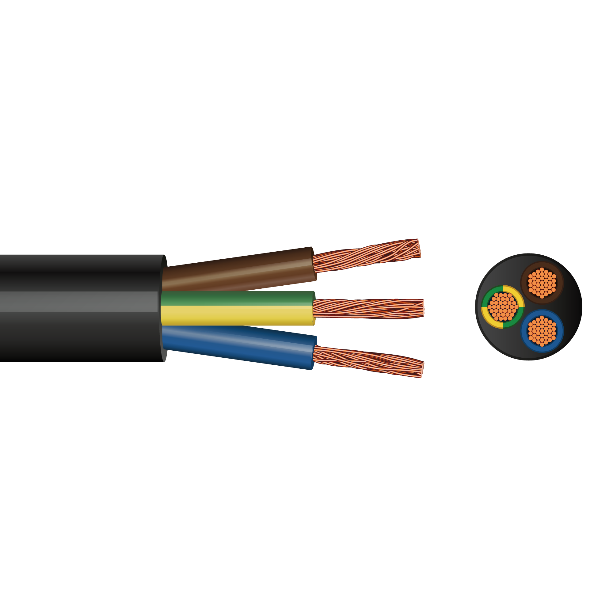 0.75 mm² 3-Core Rubber Flexible Cable — Per Metre
